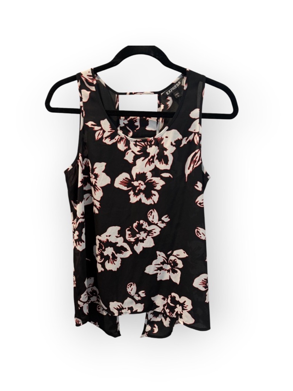 Express Black Floral Scoop Neck Tank Top